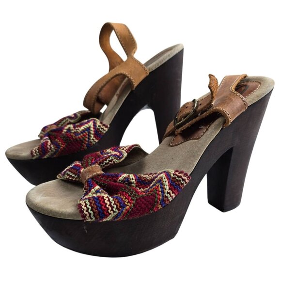 Sbicca Vintage Collection Leather & Woven Platform Sandals Size 7 - Picture 4 of 10